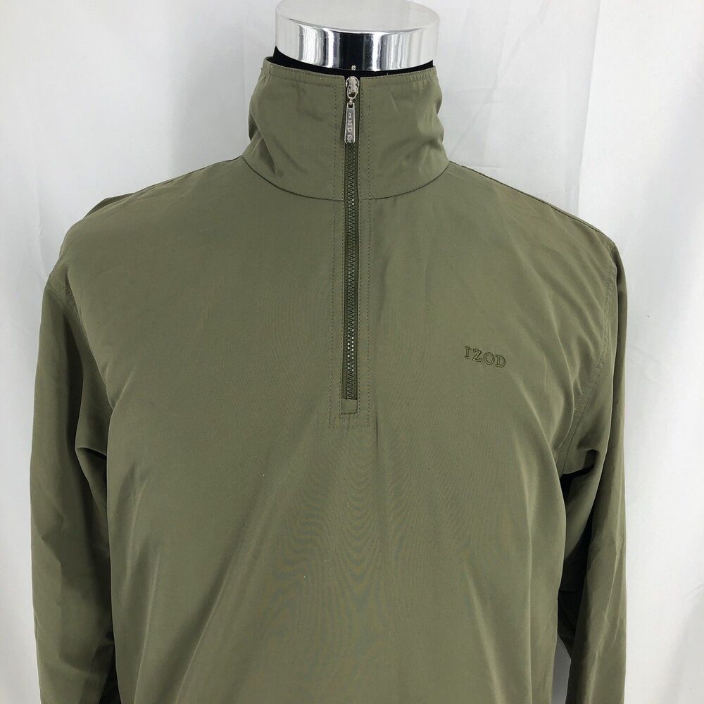 IZOD Golf Green Lightweight 1/4 Zip Windbreaker Jacket Ribbed Elastic Cuff Small